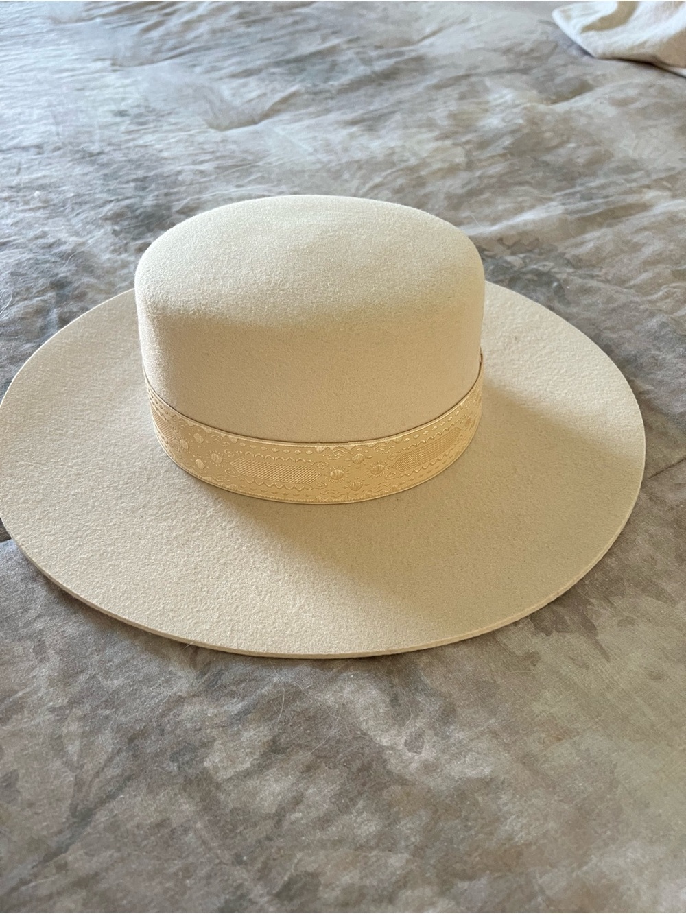 Lack Of Color Cream Wide-Brim Felt Bolero Hat with Decorative Band